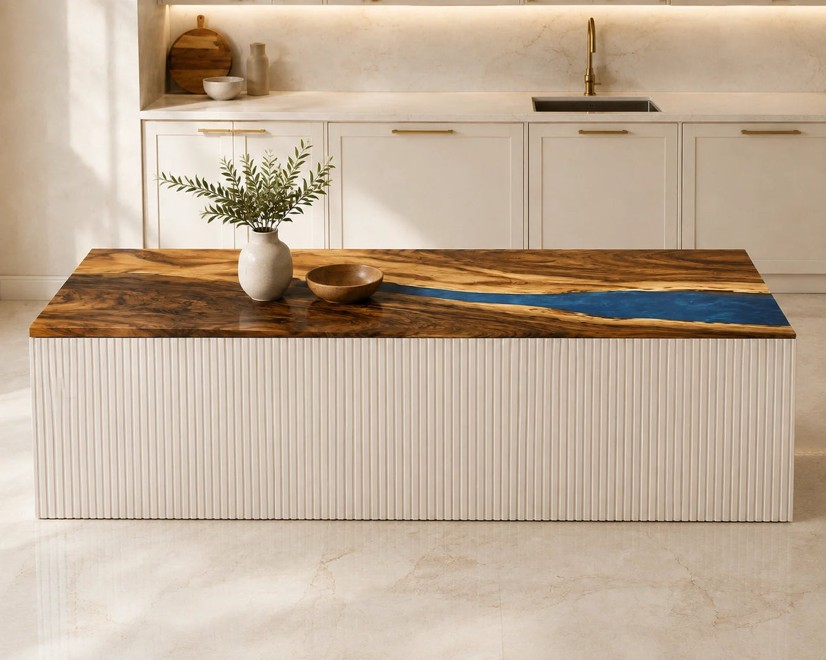 EKCC35 Ocean Ravine Ocean Blue Epoxy Walnut Kitchen Countertop featuring handcrafted walnut wood and ocean blue resin-6