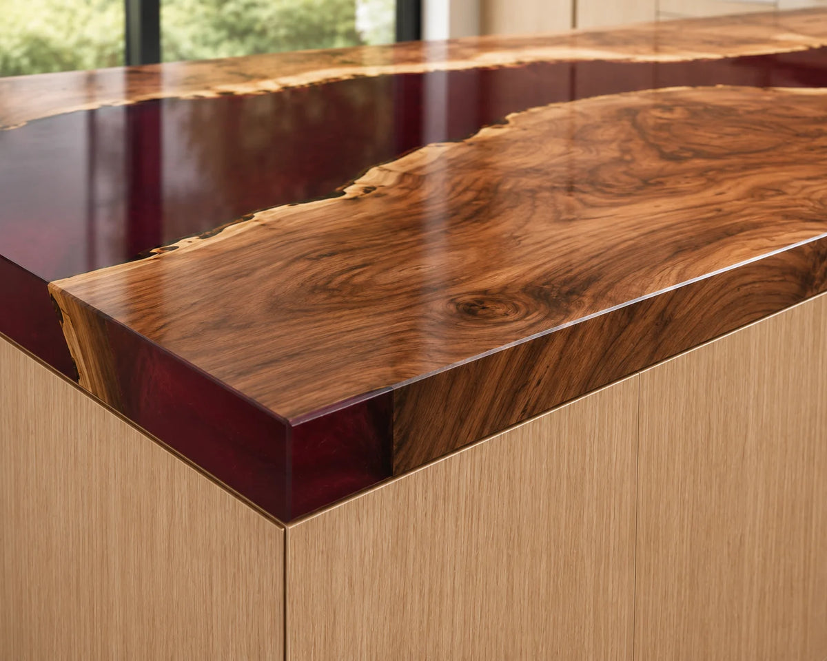 EKCC36 Crimson Sound Crimson Red Epoxy Walnut Kitchen Countertop featuring handcrafted walnut wood and crimson red resin-4