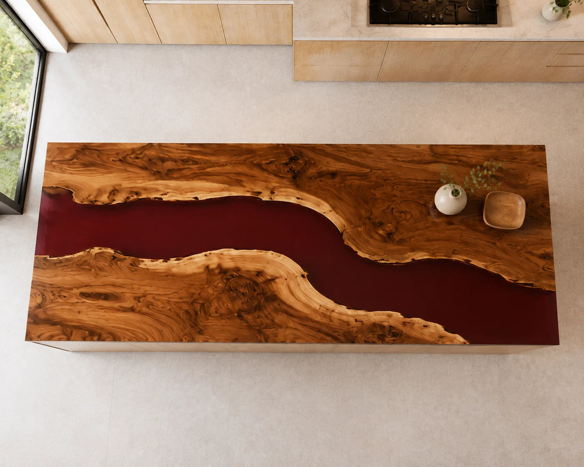 EKCC36 Crimson Sound Crimson Red Epoxy Walnut Kitchen Countertop featuring handcrafted walnut wood and crimson red resin-6