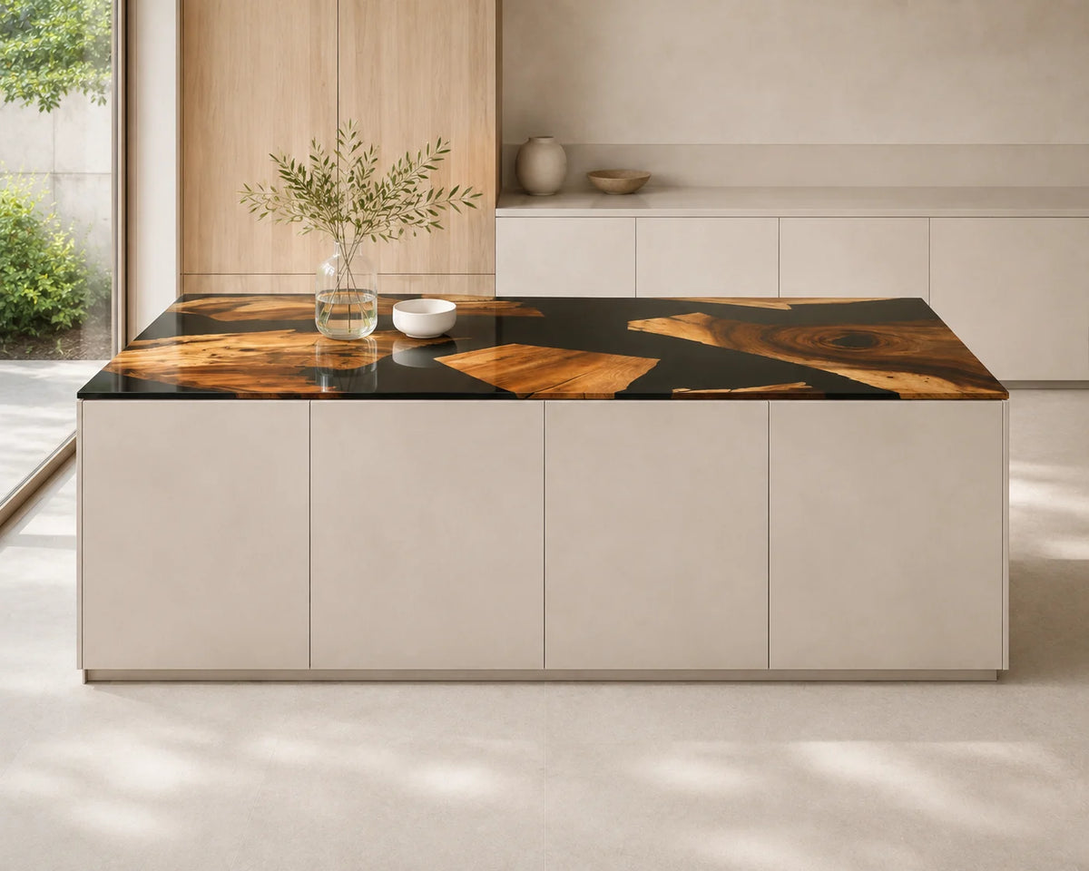 EKCC37 Onyx Mosaic Jet Black Epoxy Walnut Kitchen Countertop featuring handcrafted walnut wood and jet black resin-5