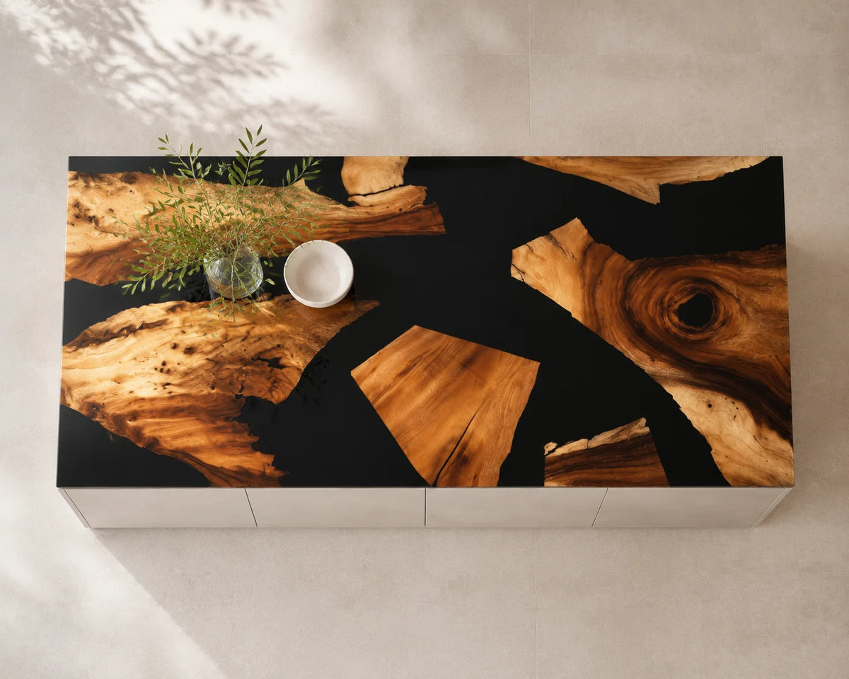 EKCC37 Onyx Mosaic Jet Black Epoxy Walnut Kitchen Countertop featuring handcrafted walnut wood and jet black resin-6