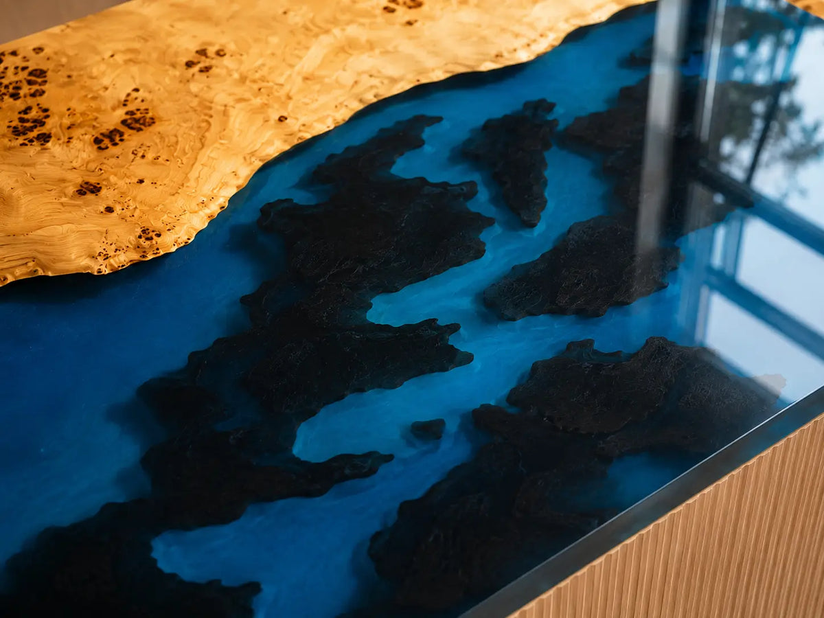 EKCC38 Blue Ember Ocean Blue with Smoky Black Epoxy Poplar Wood Kitchen Countertop featuring handcrafted poplar wood and ocean blue with smoky black resin-3