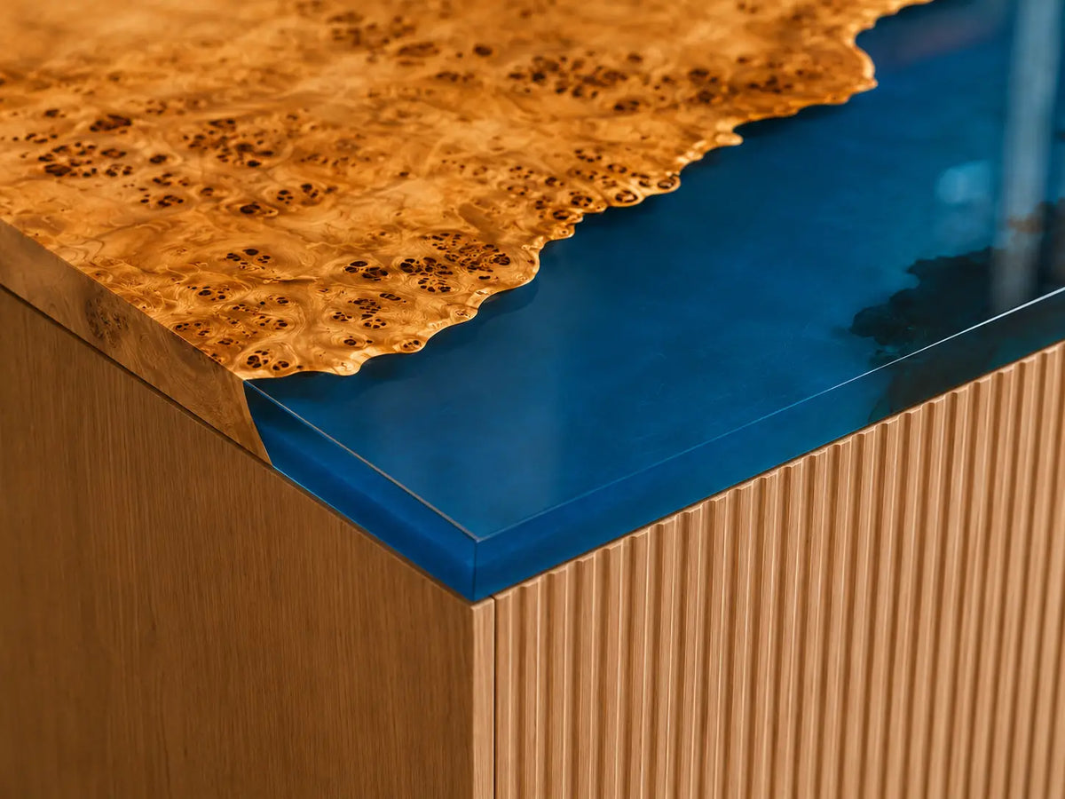 EKCC38 Blue Ember Ocean Blue with Smoky Black Epoxy Poplar Wood Kitchen Countertop featuring handcrafted poplar wood and ocean blue with smoky black resin-4