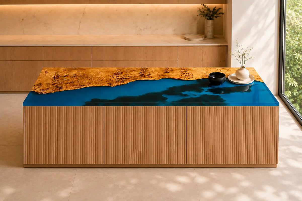 EKCC38 Blue Ember Ocean Blue with Smoky Black Epoxy Poplar Wood Kitchen Countertop featuring handcrafted poplar wood and ocean blue with smoky black resin-5