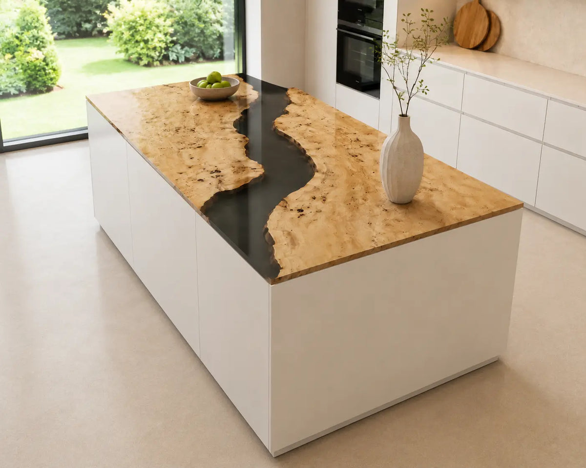 EKCC39 Onyx Burl Jet Black Epoxy Poplar Wood Kitchen Countertop featuring handcrafted poplar wood and jet black resin-1