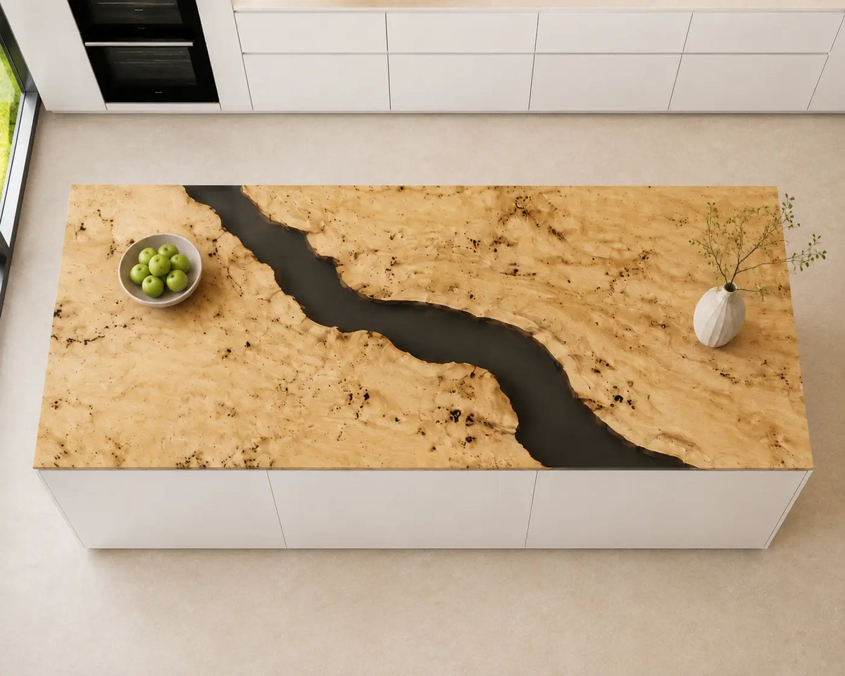EKCC39 Onyx Burl Jet Black Epoxy Poplar Wood Kitchen Countertop featuring handcrafted poplar wood and jet black resin-2