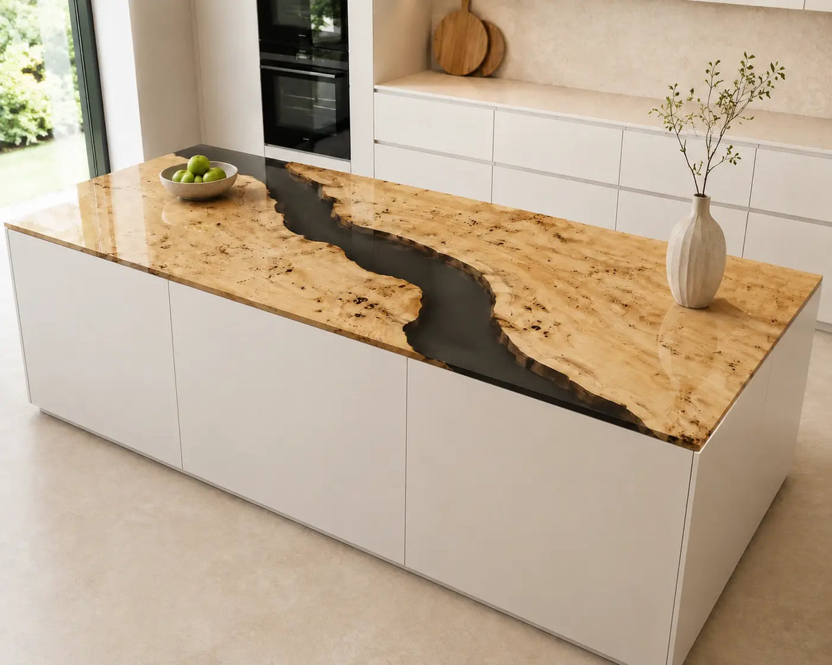 EKCC39 Onyx Burl Jet Black Epoxy Poplar Wood Kitchen Countertop featuring handcrafted poplar wood and jet black resin-3