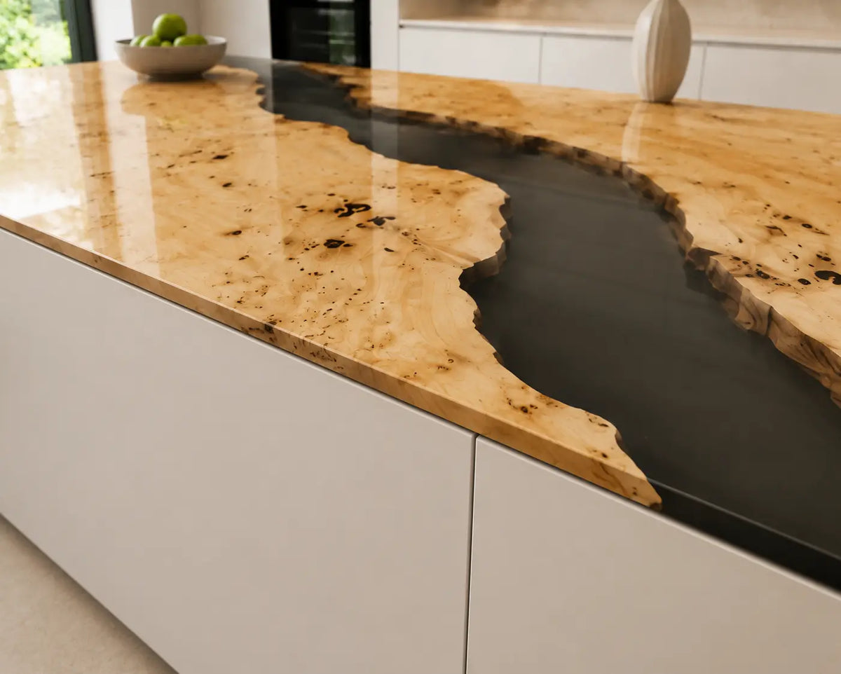 EKCC39 Onyx Burl Jet Black Epoxy Poplar Wood Kitchen Countertop featuring handcrafted poplar wood and jet black resin-5