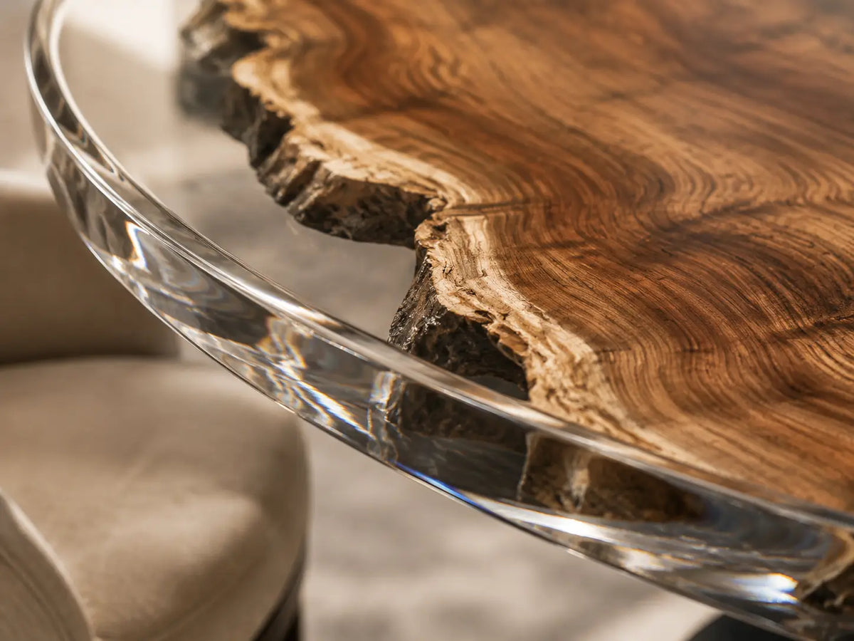 ERTC01 Clear Halo Crystal Clear Epoxy Black Walnut Round Table featuring handcrafted black walnut and crystal clear resin-2