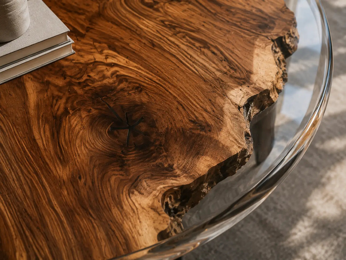 ERTC01 Clear Halo Crystal Clear Epoxy Black Walnut Round Table featuring handcrafted black walnut and crystal clear resin-3