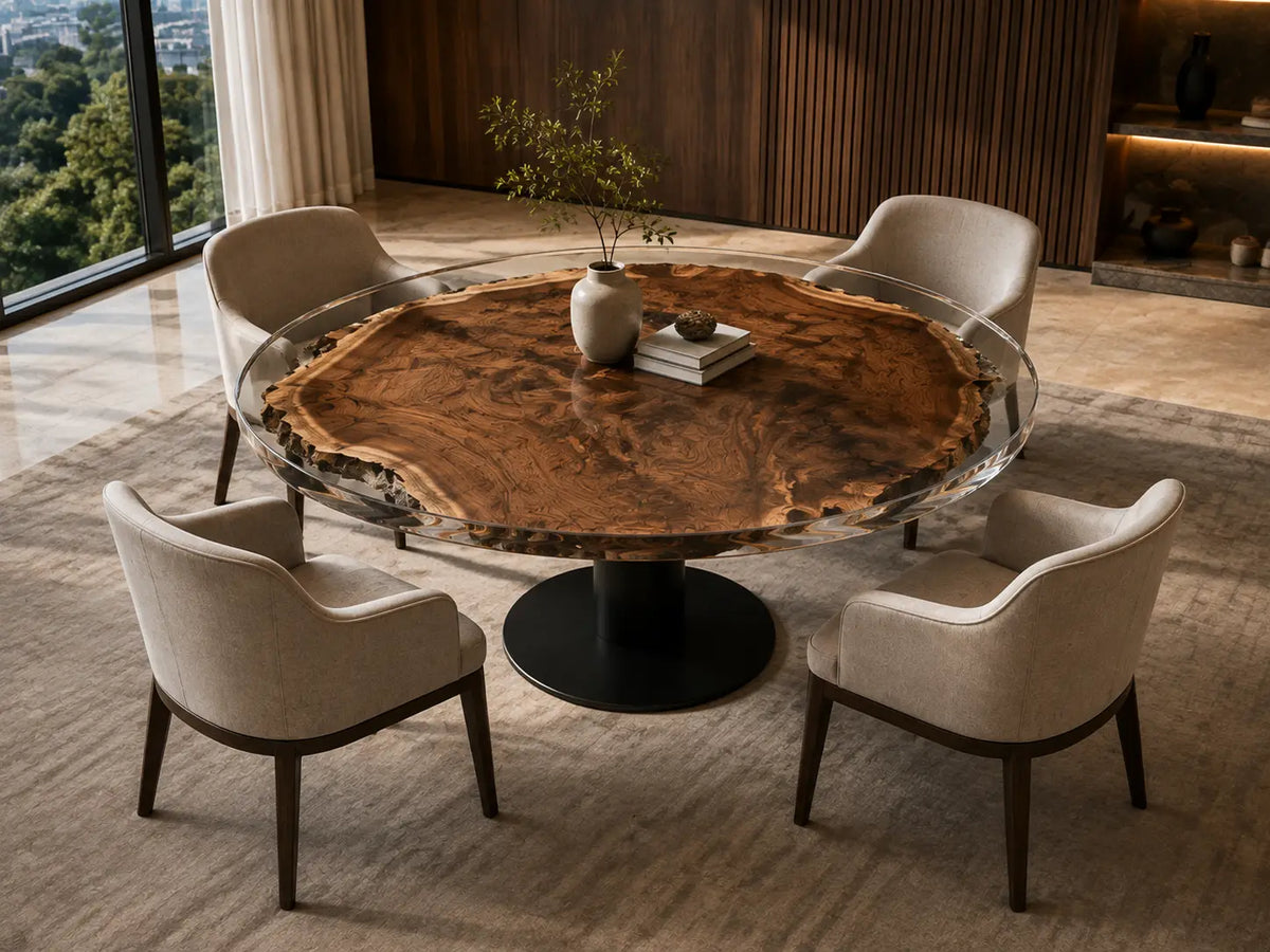 ERTC01 Clear Halo Crystal Clear Epoxy Black Walnut Round Table featuring handcrafted black walnut and crystal clear resin-5