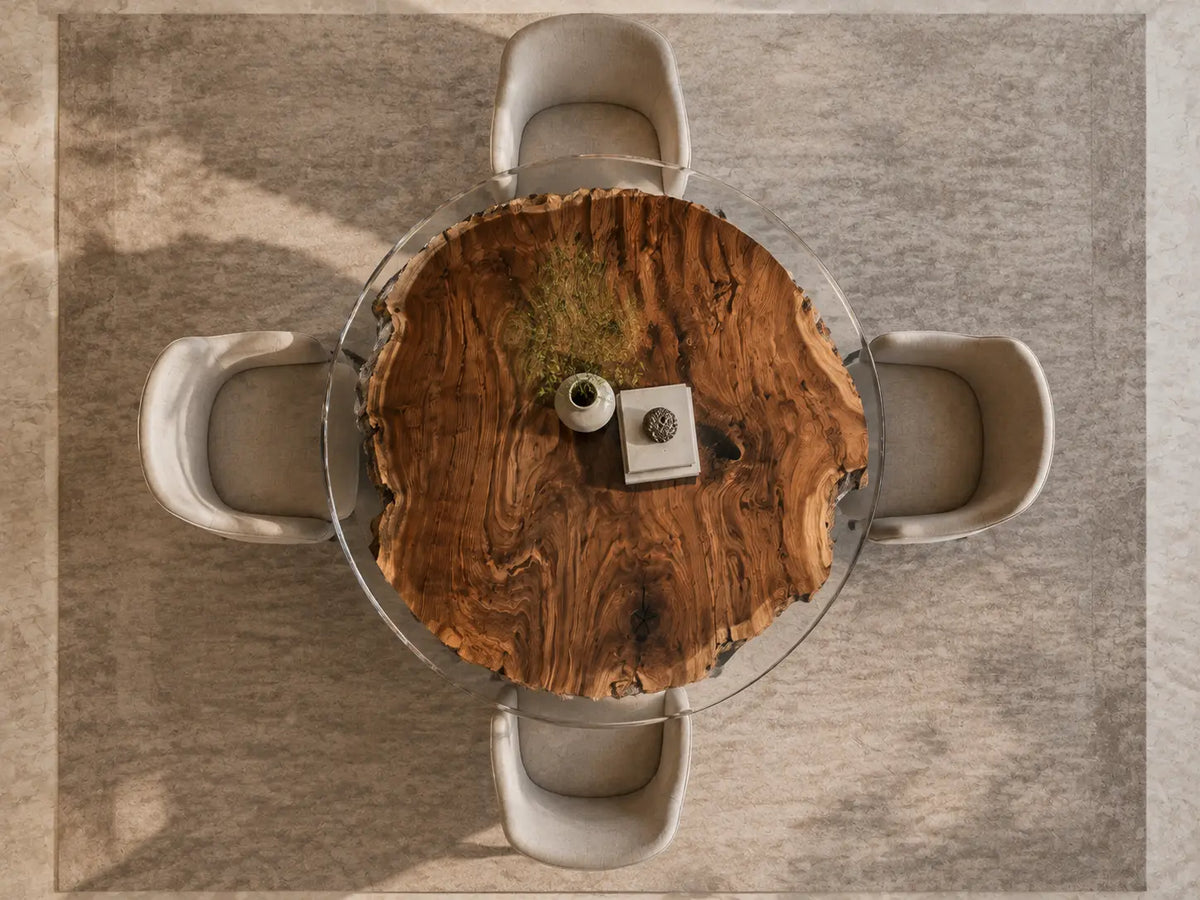 ERTC01 Clear Halo Crystal Clear Epoxy Black Walnut Round Table featuring handcrafted black walnut and crystal clear resin-6