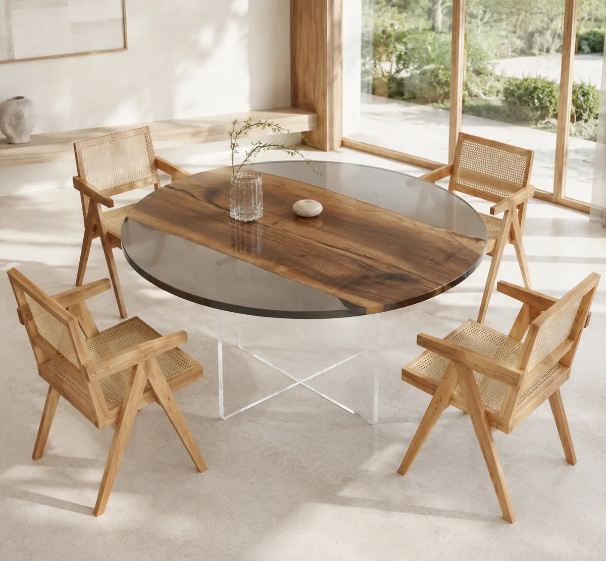 ERTC03 Smoke Circle Smoky Clear Epoxy Black Walnut Round Table featuring handcrafted black walnut and smoky clear resin-1