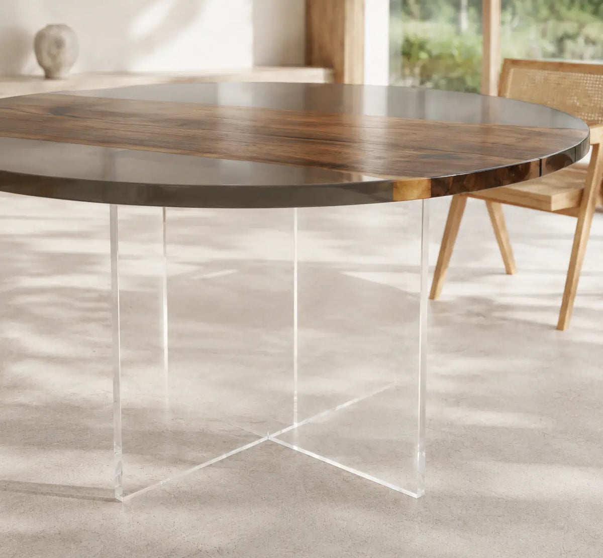 ERTC03 Smoke Circle Smoky Clear Epoxy Black Walnut Round Table featuring handcrafted black walnut and smoky clear resin-3