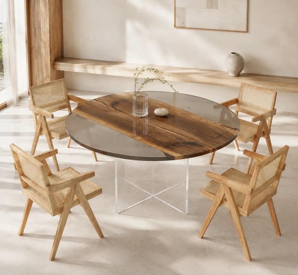 ERTC03 Smoke Circle Smoky Clear Epoxy Black Walnut Round Table featuring handcrafted black walnut and smoky clear resin-6