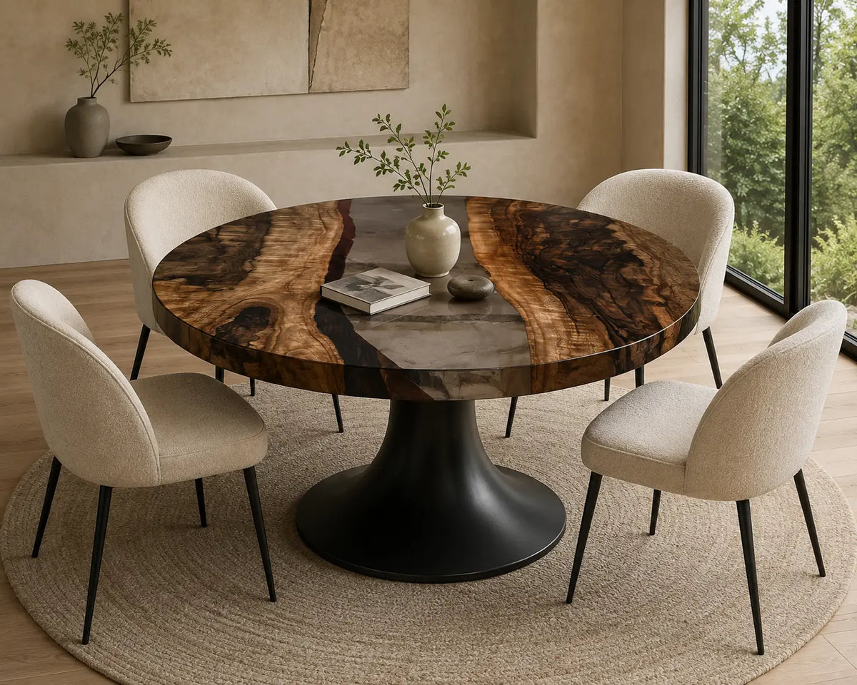 ERTC04 Shadow Lens Smoky Gray Epoxy Black Walnut Round Table featuring handcrafted black walnut and smoky gray resin-1
