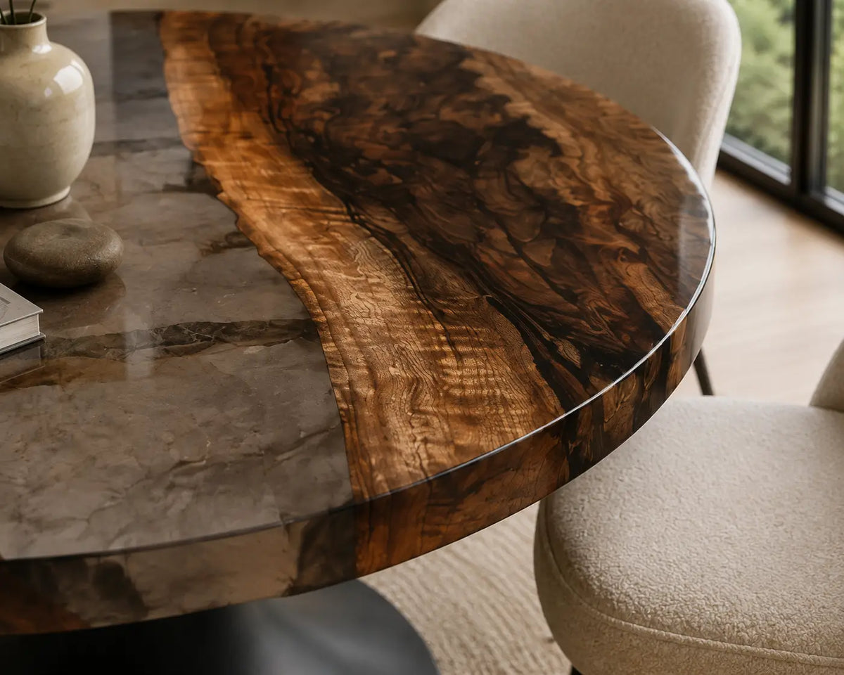 ERTC04 Shadow Lens Smoky Gray Epoxy Black Walnut Round Table featuring handcrafted black walnut and smoky gray resin-2