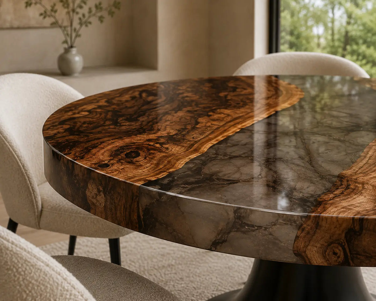 ERTC04 Shadow Lens Smoky Gray Epoxy Black Walnut Round Table featuring handcrafted black walnut and smoky gray resin-3