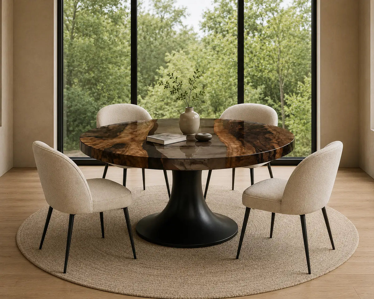 ERTC04 Shadow Lens Smoky Gray Epoxy Black Walnut Round Table featuring handcrafted black walnut and smoky gray resin-4