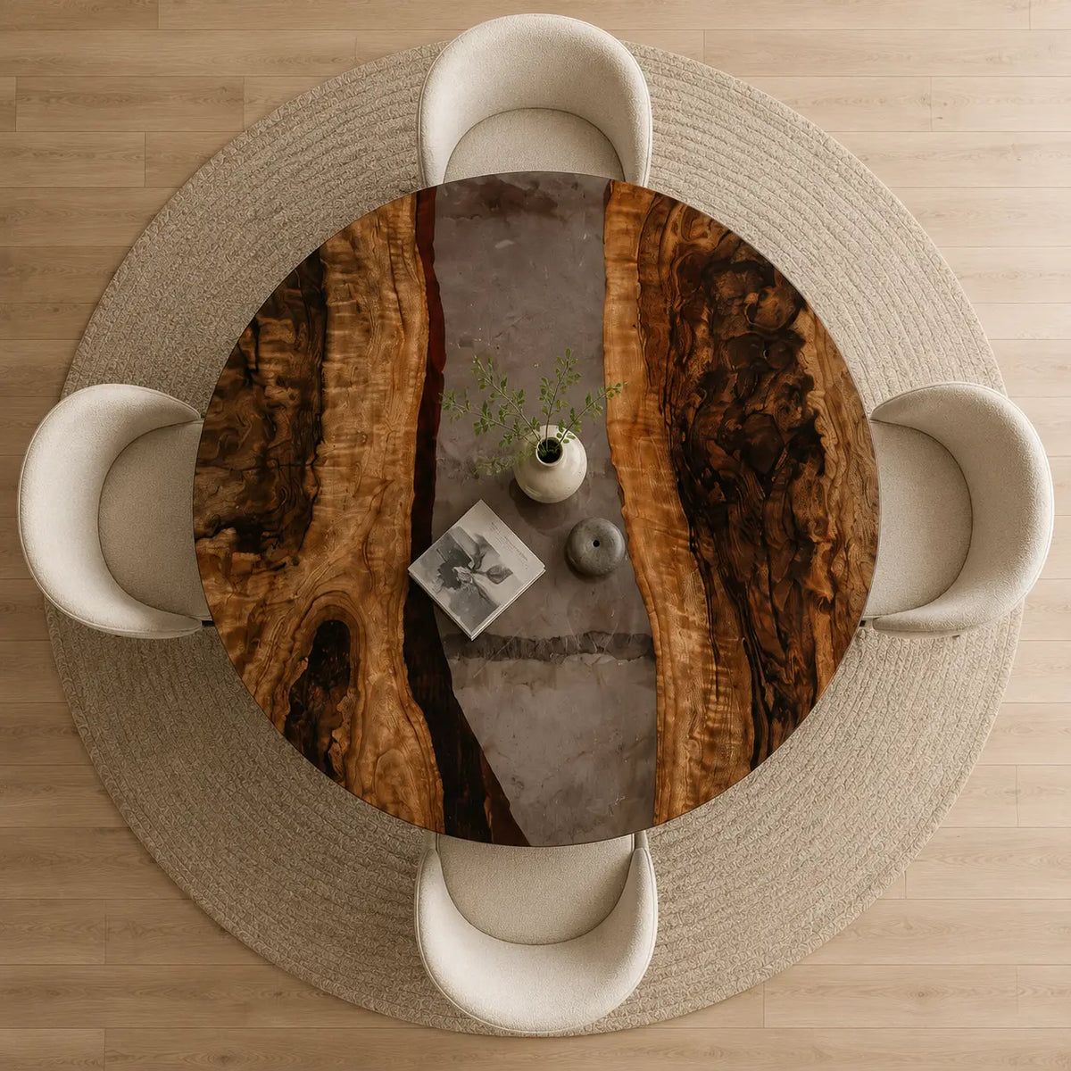 ERTC04 Shadow Lens Smoky Gray Epoxy Black Walnut Round Table featuring handcrafted black walnut and smoky gray resin-5
