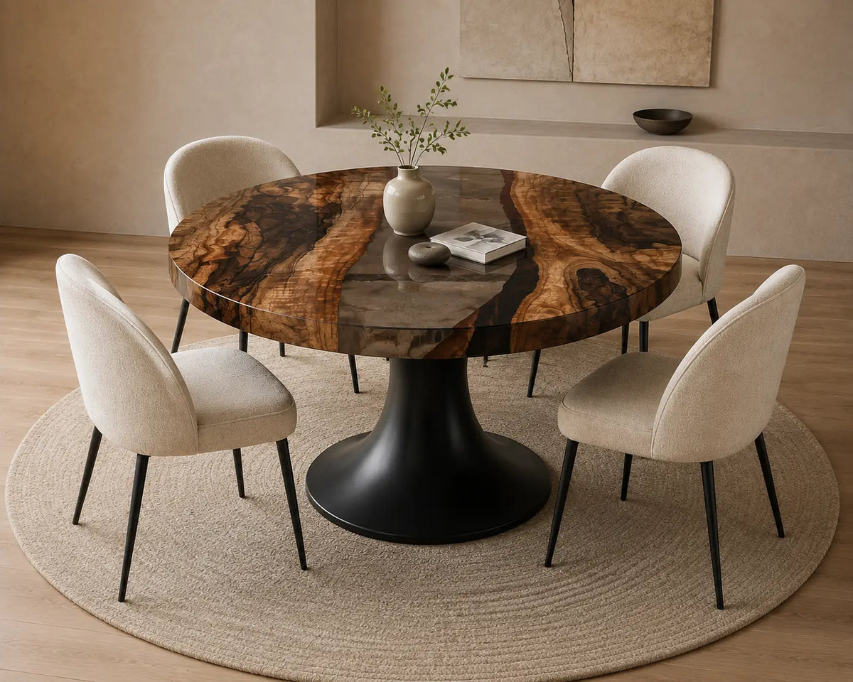 ERTC04 Shadow Lens Smoky Gray Epoxy Black Walnut Round Table featuring handcrafted black walnut and smoky gray resin-6