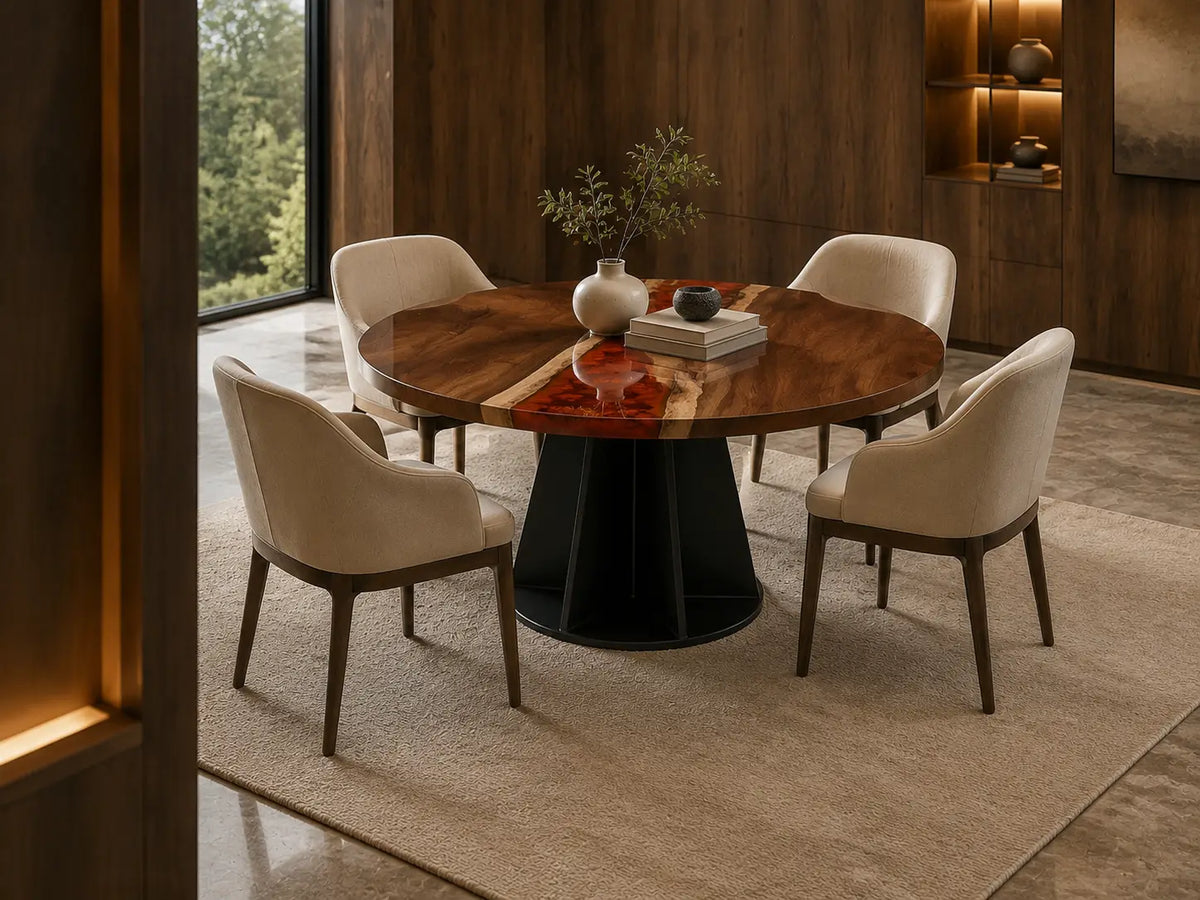 ERTC05 Ruby Meridian Ruby Red Epoxy Black Walnut Round Table featuring handcrafted black walnut and ruby red resin-6