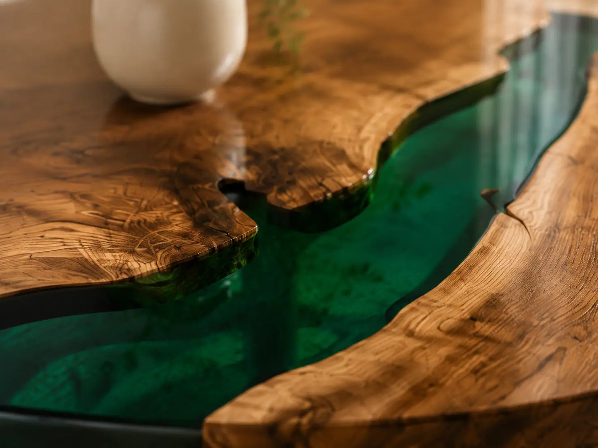 ERTC07 Forest Cove Forest Green Epoxy Walnut Round Table featuring handcrafted walnut wood and forest green resin-3