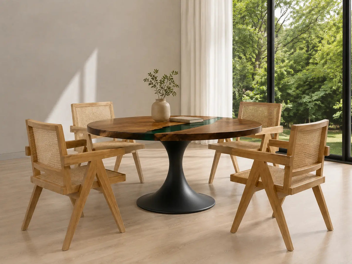 ERTC07 Forest Cove Forest Green Epoxy Walnut Round Table featuring handcrafted walnut wood and forest green resin-6