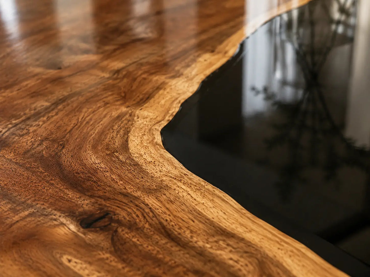 ERTC08 Midnight Vein Jet Black Epoxy Walnut Round Table featuring handcrafted walnut wood and jet black resin-2