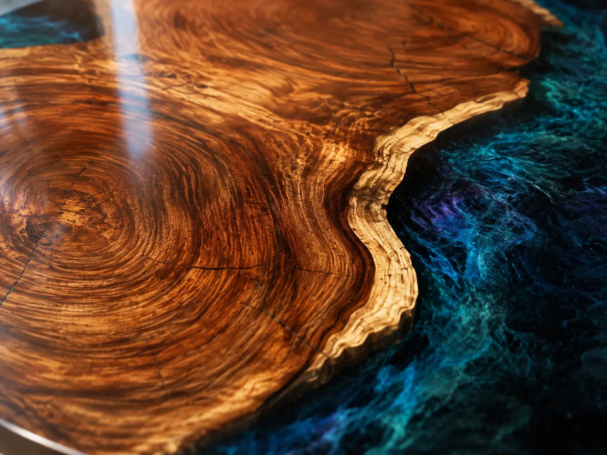 ERTC11 Galaxy Basin Galaxy Blue Epoxy Walnut Round Table featuring handcrafted walnut wood and galaxy blue resin-3