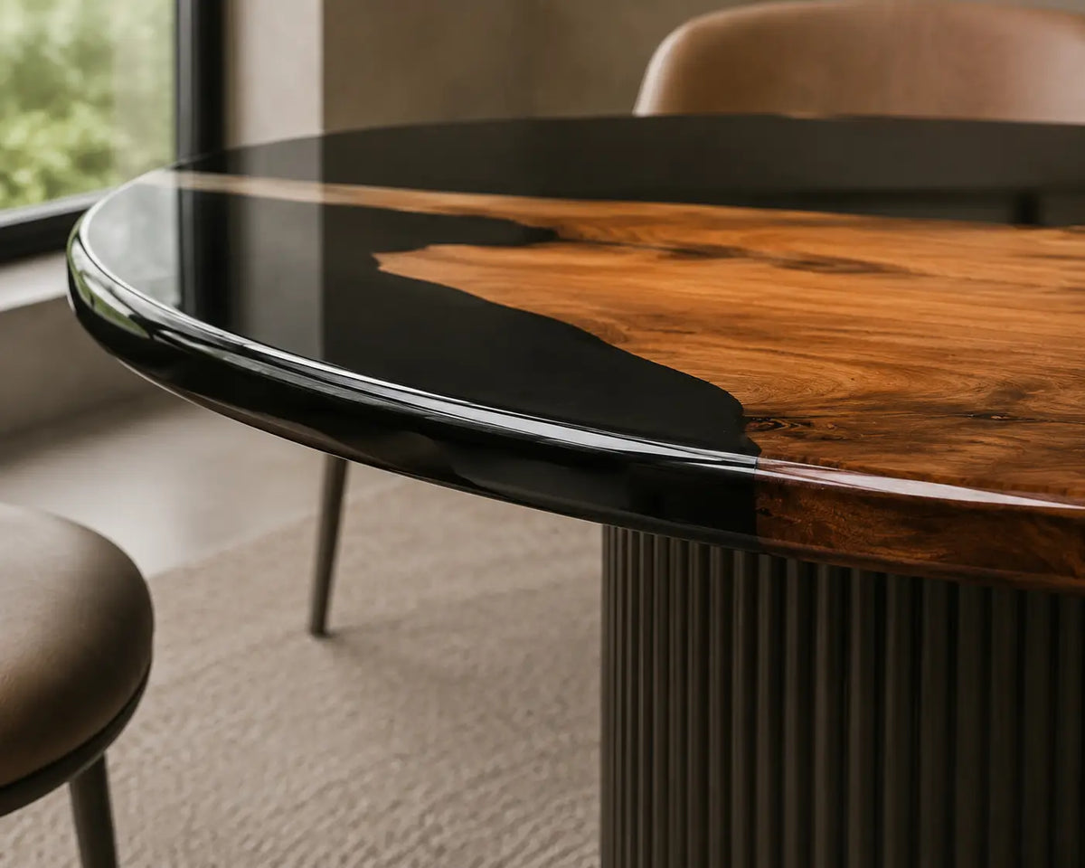 ERTC13 Onyx Cape Jet Black Epoxy Walnut Round Table featuring handcrafted walnut wood and jet black resin-3