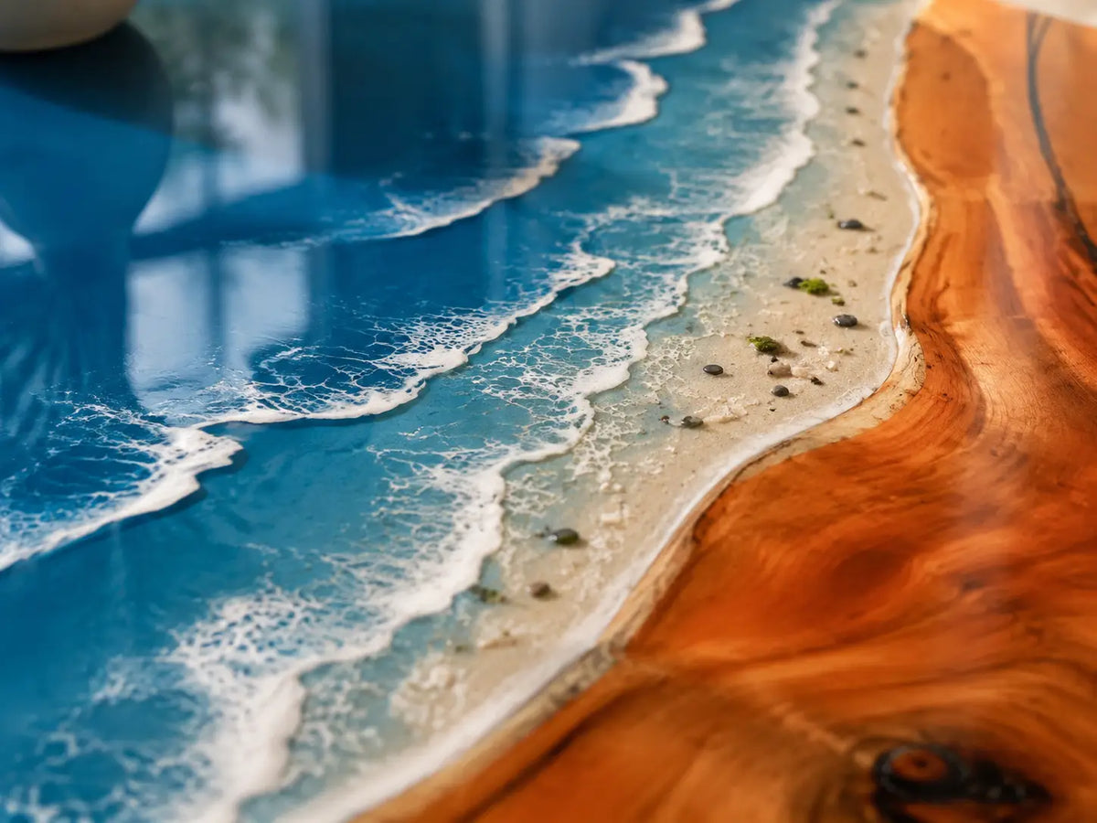 ERTC15 Pacific Arc Ocean Foam Epoxy Walnut Round Table featuring handcrafted walnut wood and ocean foam resin-2