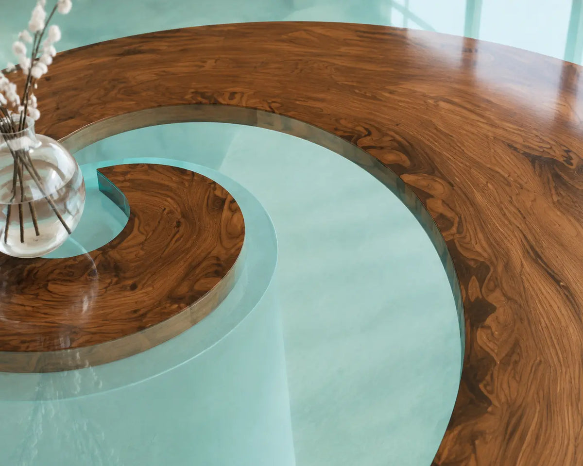 ERTC19 Glasswater Ring Crystal Blue Clear Epoxy Walnut Round Table featuring handcrafted walnut wood and crystal blue clear resin-3