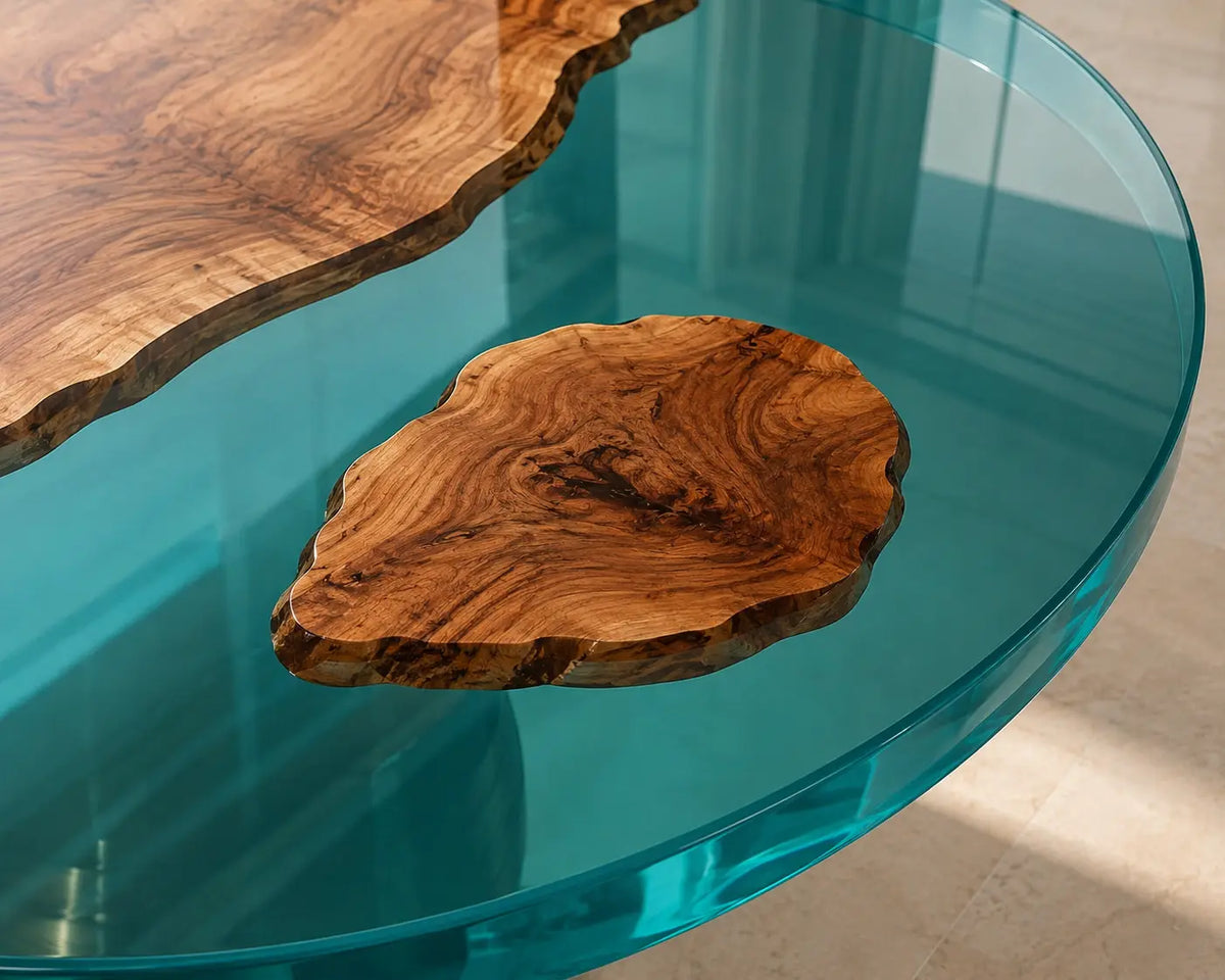 ERTC21 Turquoise Isle Turquoise Epoxy Walnut Round Table featuring handcrafted walnut wood and turquoise resin-2