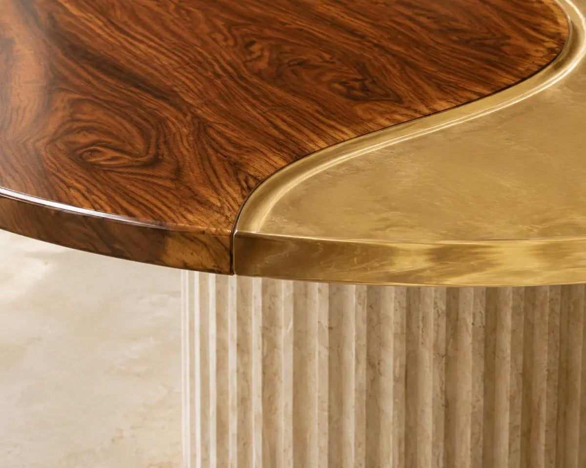ERTC23 Golden Halfmoon Champagne Gold Epoxy Walnut Round Table featuring handcrafted walnut wood and champagne gold resin-2