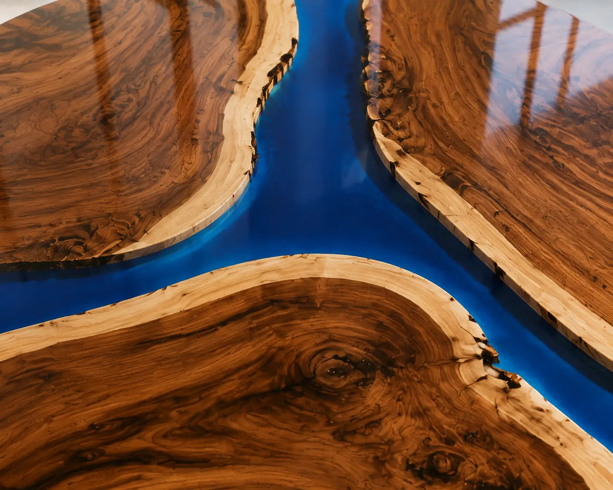 ERTC29 Blue Peninsula Sapphire Blue Epoxy Walnut Round Table featuring handcrafted walnut wood and sapphire blue resin-2