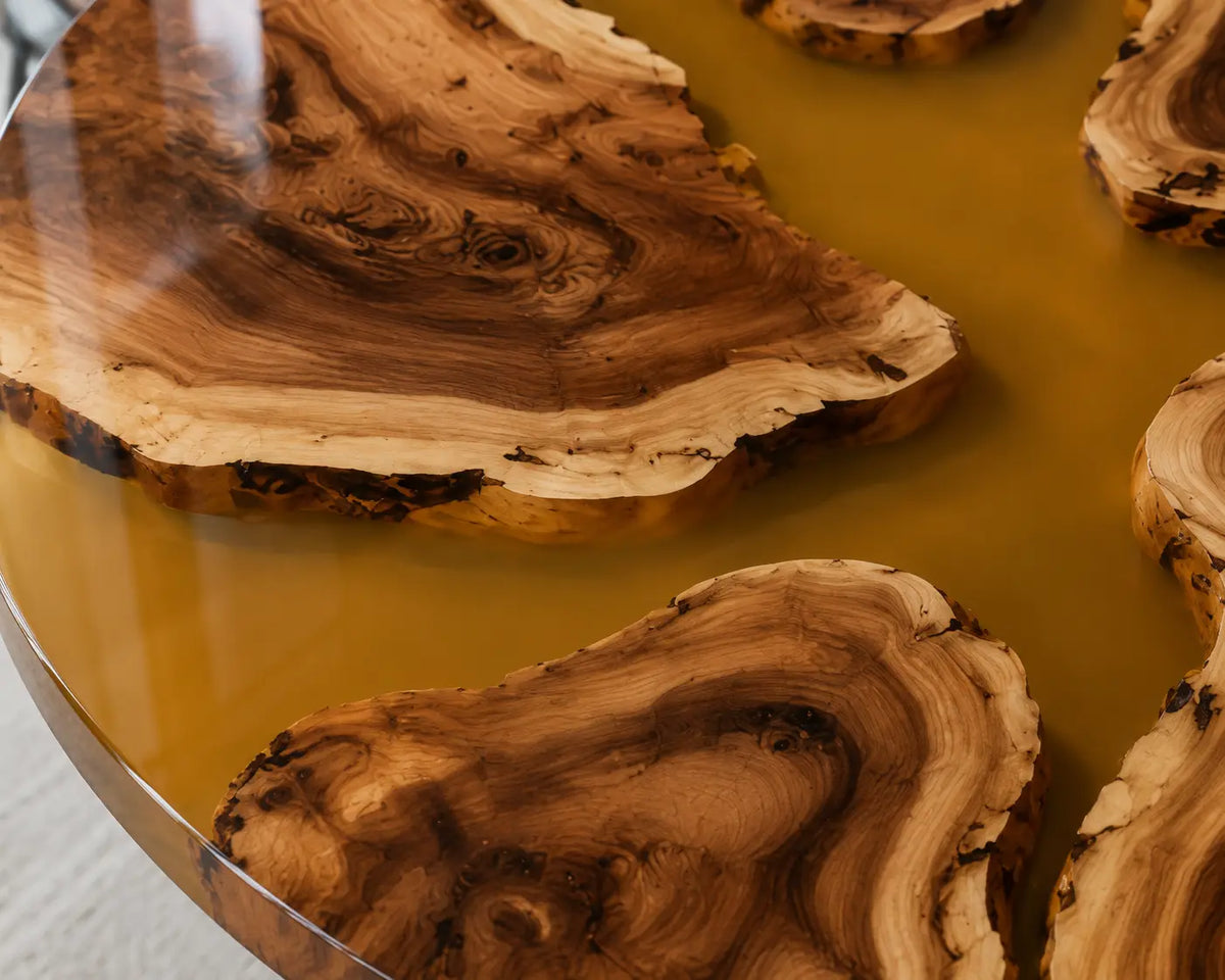 ERTC34 Golden Delta Champagne Gold Epoxy Walnut Round Table featuring handcrafted walnut wood and champagne gold resin-2