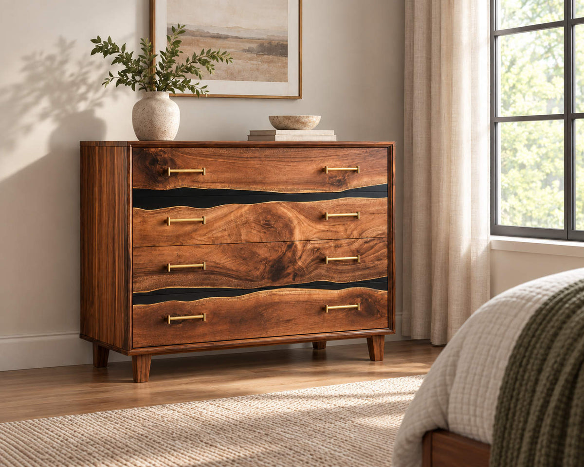 Live Edge Wood & Black Epoxy 8-Drawer Dresser ECD01